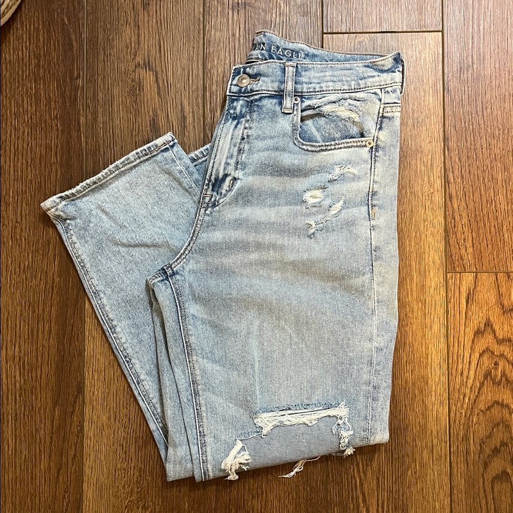 American Eagle Outfitters Super High Rise Ankle Straight jeans with knee holes